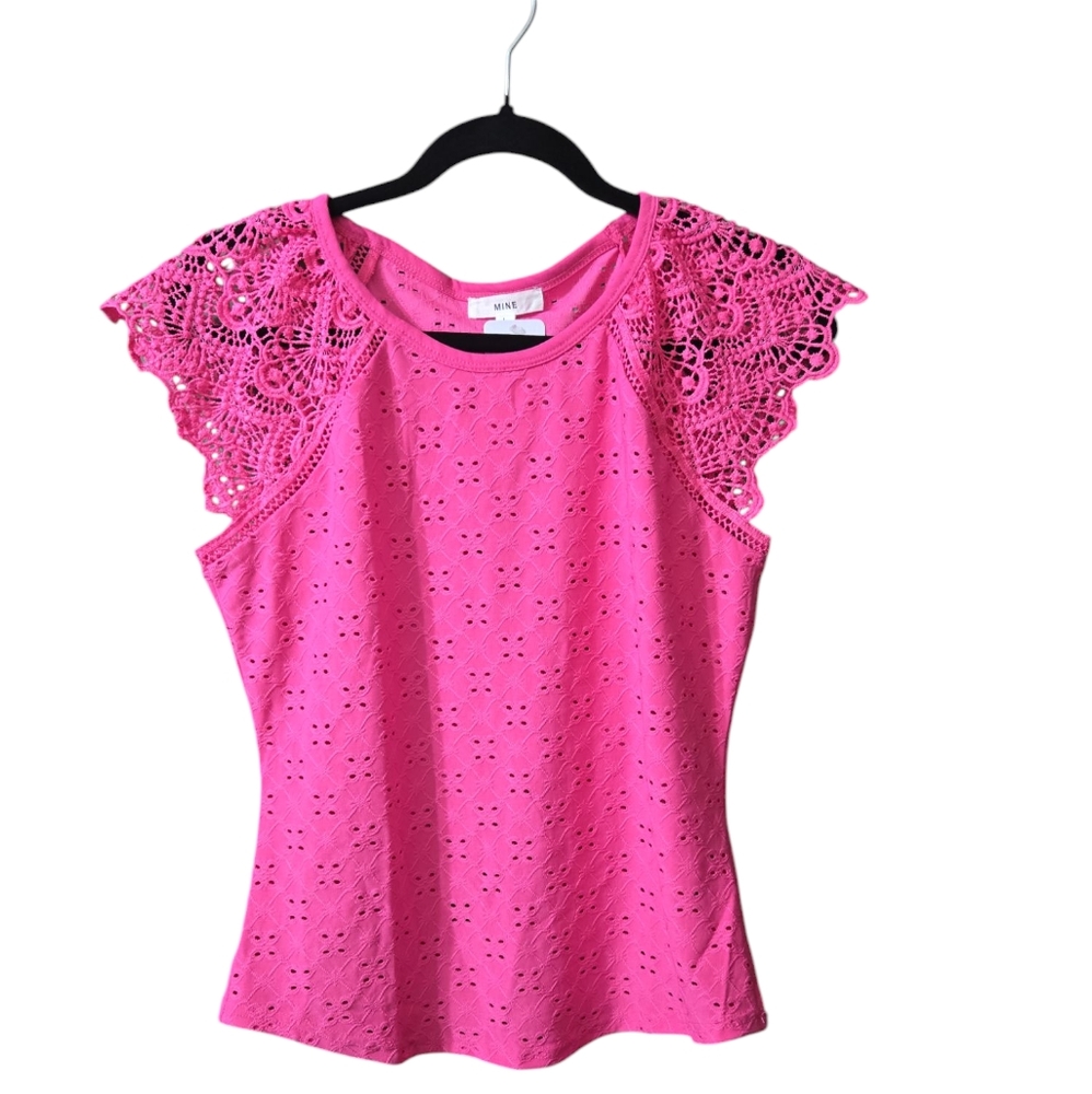 Pink Lace Sleeve Women's Top